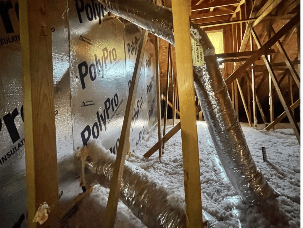 an attic with insulated walls